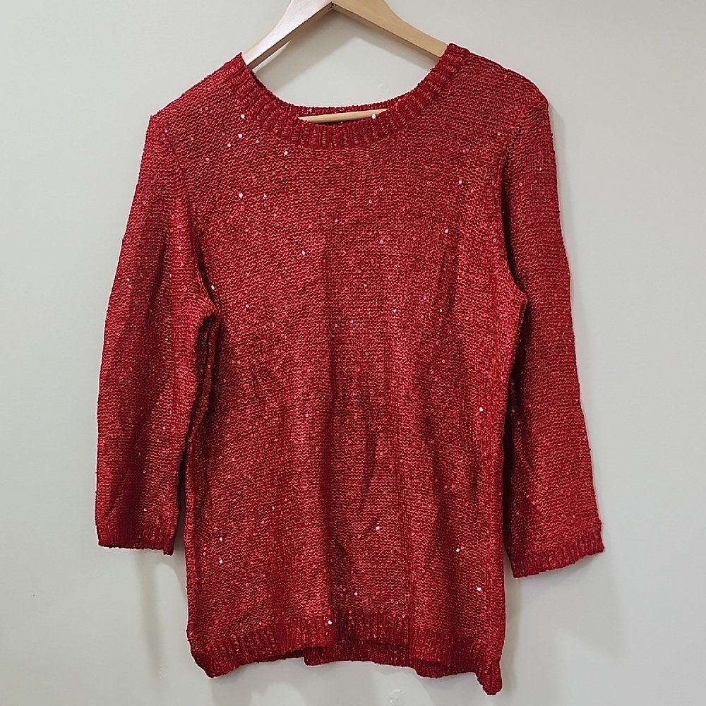 Notations Red Knit Sweater With Sequin